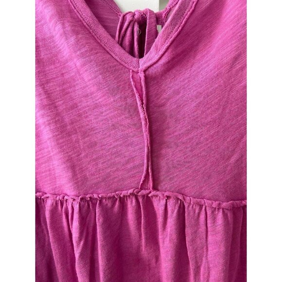 American Eagle Women's Oversized V-Neck Tee Magenta Tie Back Raw Seams S - Picture 4 of 12